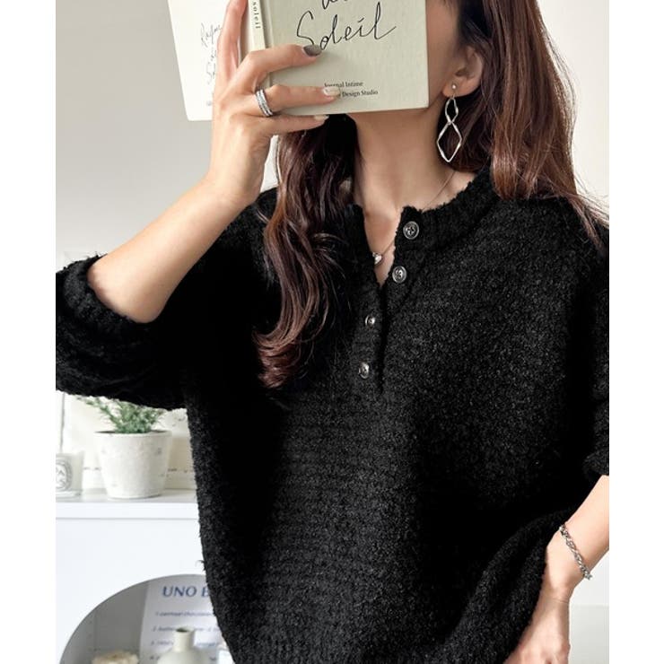 ふんわり愛されスタイル♪前後2wayヘンリーネックニット（長袖） | Classical Elf  | 詳細画像16 