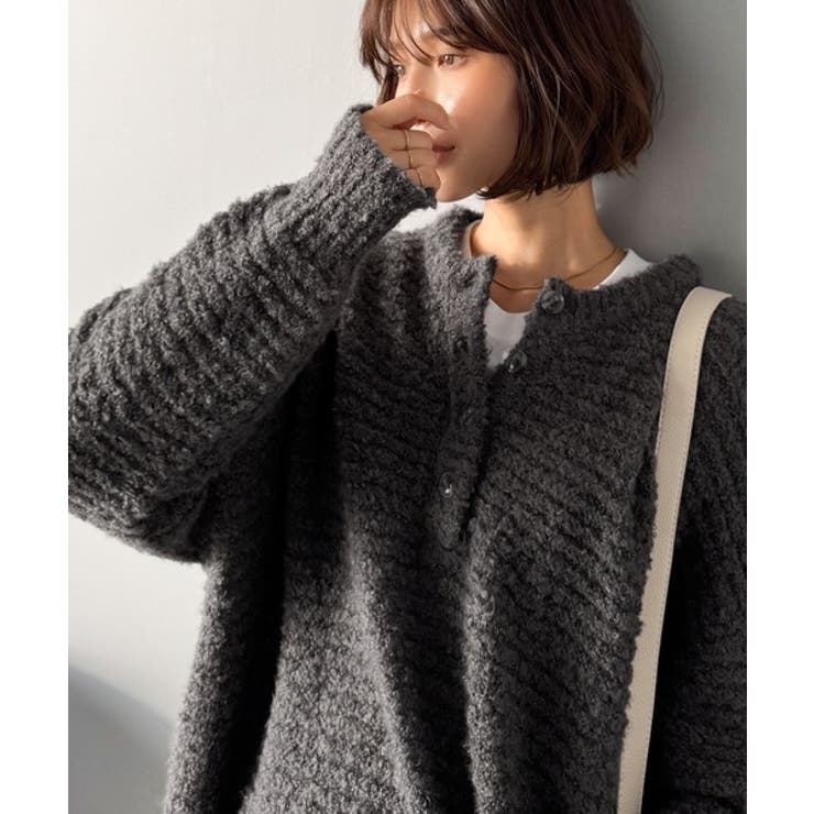 チャコール | ふんわり愛されスタイル♪前後2wayヘンリーネックニット（長袖） | Classical Elf 