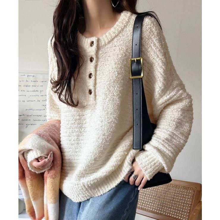 ふんわり愛されスタイル♪前後2wayヘンリーネックニット（長袖） | Classical Elf  | 詳細画像1 