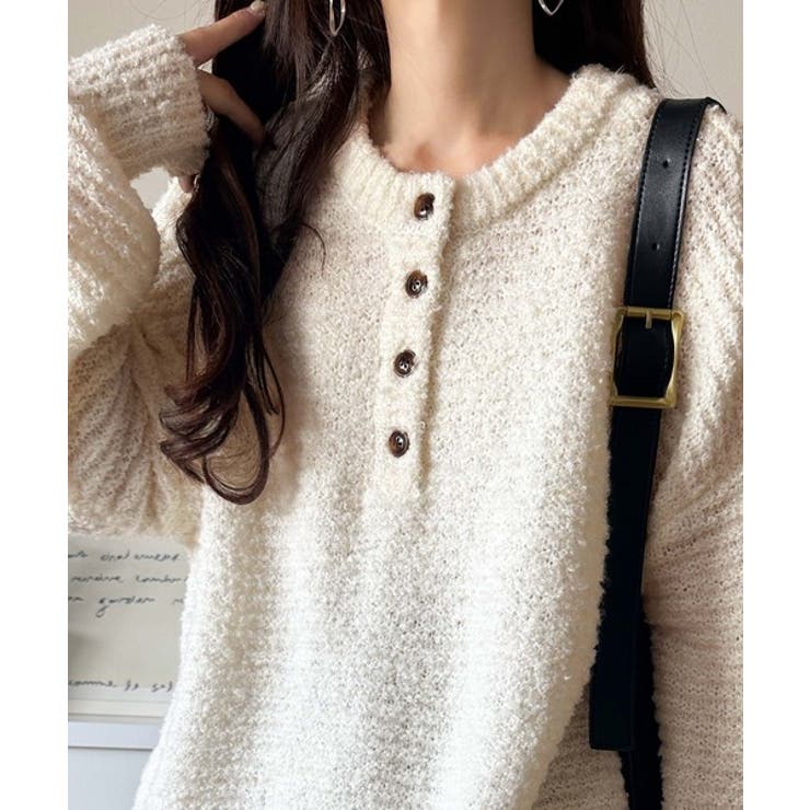 ふんわり愛されスタイル♪前後2wayヘンリーネックニット（長袖） | Classical Elf  | 詳細画像4 