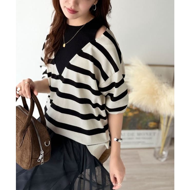 一枚着るだけで、大人の抜け感を演出♪レイヤード風ニットトップス（長袖） | Classical Elf  | 詳細画像14 