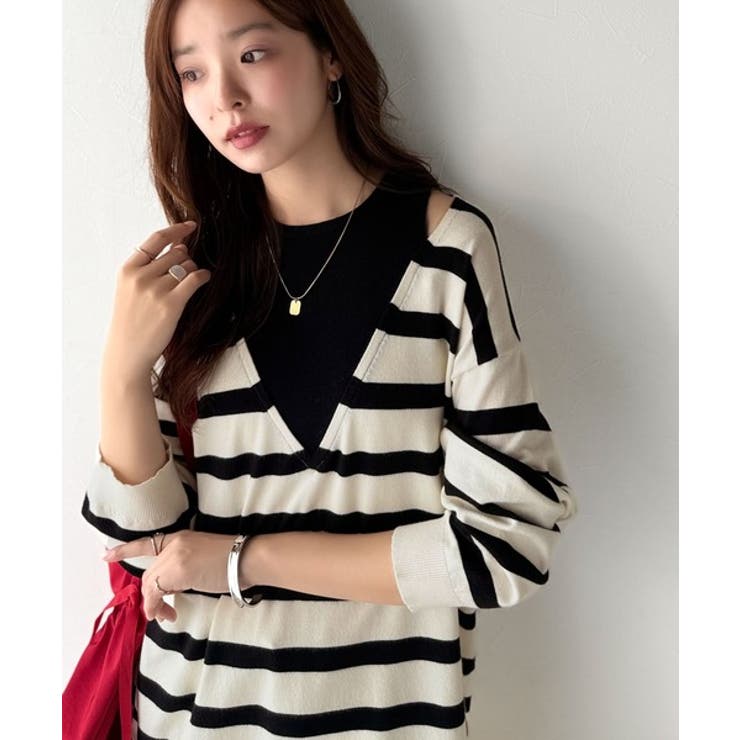 一枚着るだけで、大人の抜け感を演出♪レイヤード風ニットトップス（長袖） | Classical Elf  | 詳細画像16 