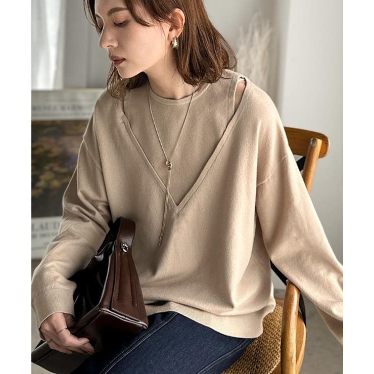 一枚着るだけで、大人の抜け感を演出♪レイヤード風ニットトップス（長袖） | Classical Elf  | 詳細画像22 