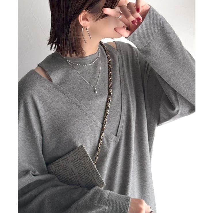 グレー | 一枚着るだけで、大人の抜け感を演出♪レイヤード風ニットトップス（長袖） | Classical Elf 