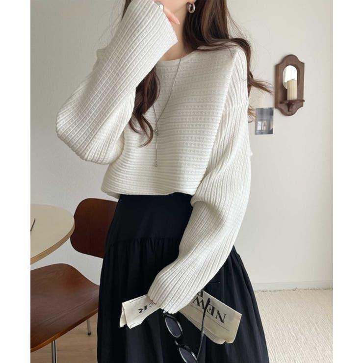 ゆるリブの抜け感。ドルマン袖クルーネックニットトップス（長袖） | Classical Elf  | 詳細画像7 