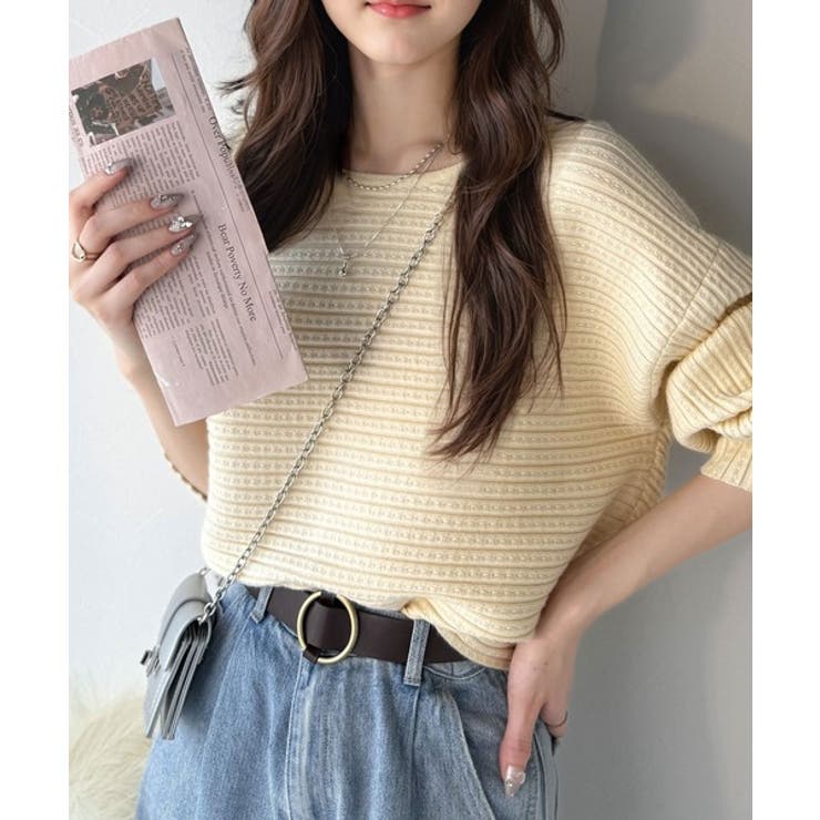 ゆるリブの抜け感。ドルマン袖クルーネックニットトップス（長袖） | Classical Elf  | 詳細画像9 