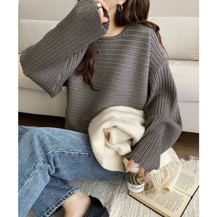 ゆるリブの抜け感。ドルマン袖クルーネックニットトップス（長袖） | Classical Elf  | 詳細画像26 