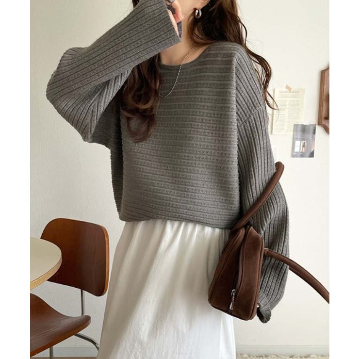 ゆるリブの抜け感。ドルマン袖クルーネックニットトップス（長袖） | Classical Elf  | 詳細画像29 