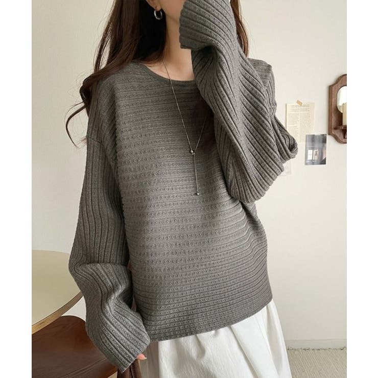 ゆるリブの抜け感。ドルマン袖クルーネックニットトップス（長袖） | Classical Elf  | 詳細画像30 