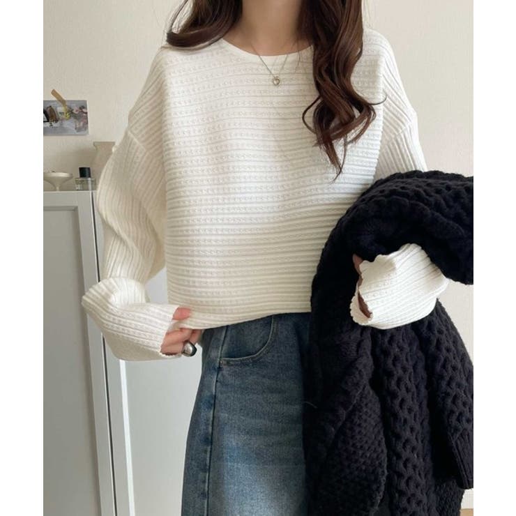 ゆるリブの抜け感。ドルマン袖クルーネックニットトップス（長袖） | Classical Elf  | 詳細画像1 