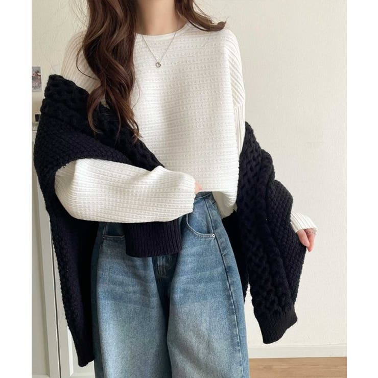 ゆるリブの抜け感。ドルマン袖クルーネックニットトップス（長袖） | Classical Elf  | 詳細画像2 