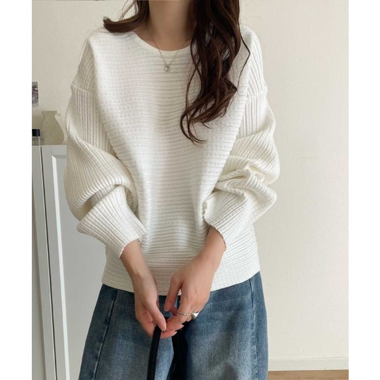 ゆるリブの抜け感。ドルマン袖クルーネックニットトップス（長袖） | Classical Elf  | 詳細画像3 