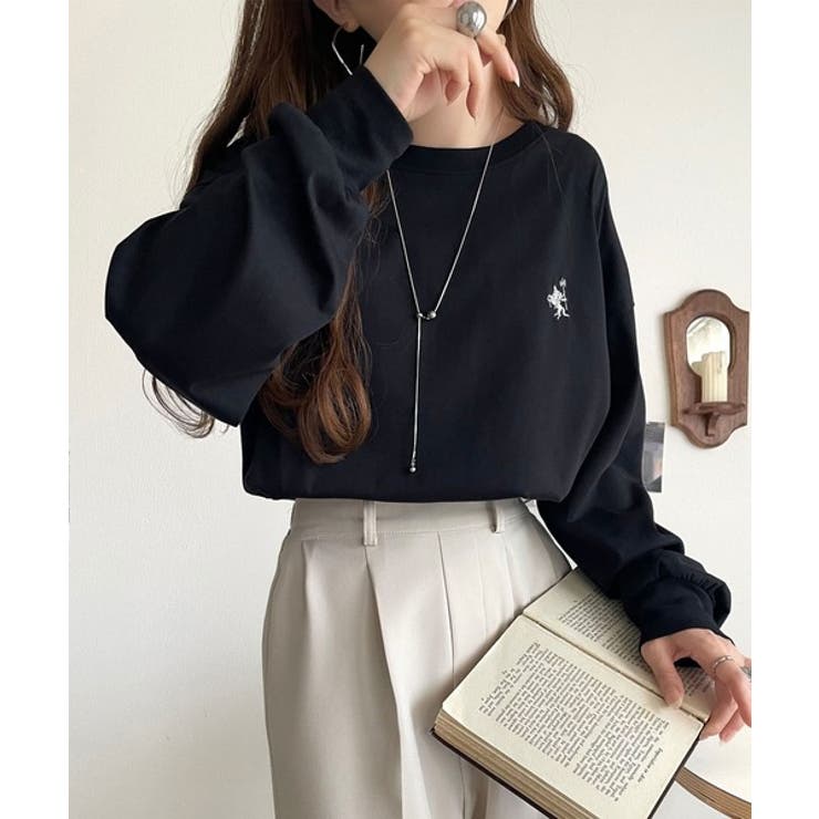 ブラック | 後ろ姿も、抜かりなく。胸刺繍 シルケット素材 ゆったりシルエット | Classical Elf 