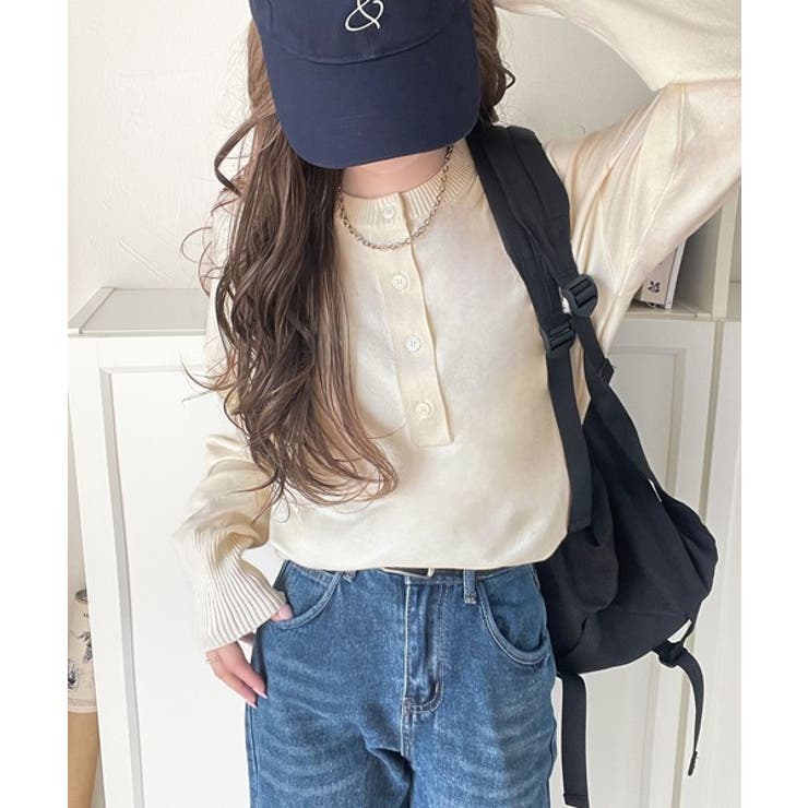 ニットのぬくもりに、少しのアクセント。前後2wayヘンリーネックニットプルオーバ… | Classical Elf  | 詳細画像1 