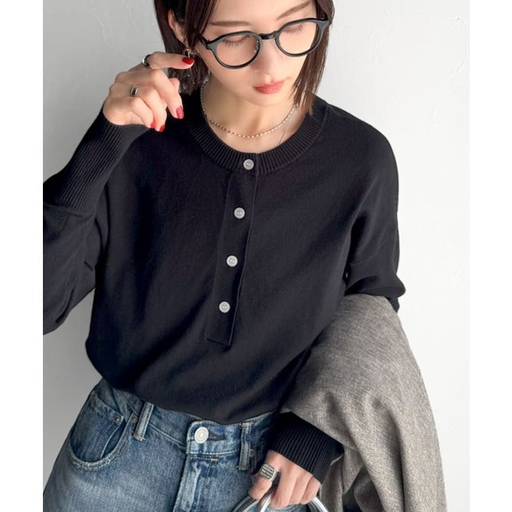 ブラック | ニットのぬくもりに、少しのアクセント。前後2wayヘンリーネックニットプルオーバ… | Classical Elf 