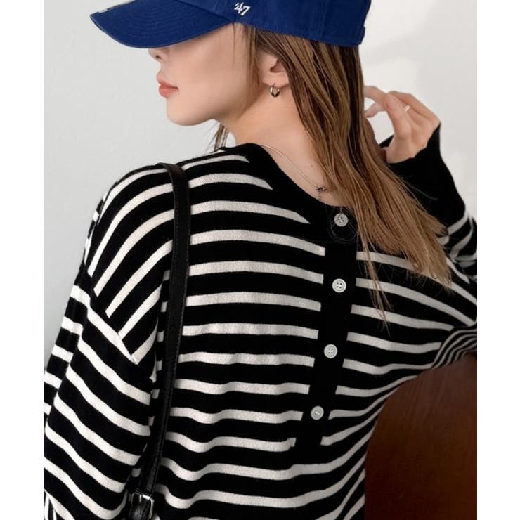 ブラックボーダーA | ニットのぬくもりに、少しのアクセント。前後2wayヘンリーネックニットプルオーバ… | Classical Elf 