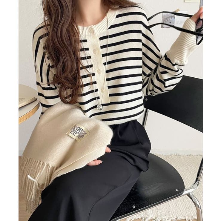 アイボリーボーダーA | ニットのぬくもりに、少しのアクセント。前後2wayヘンリーネックニットプルオーバ… | Classical Elf 