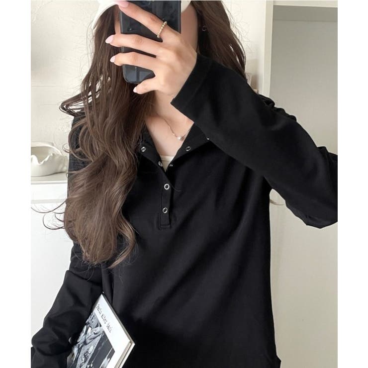 ブラック | シンプルだからこそ、こだわりたい。シルケット加工ドット釦ヘンリーTシャツ（長袖） | Classical Elf 