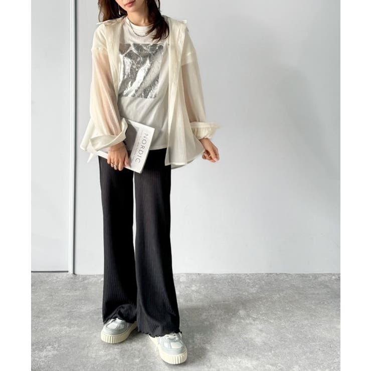 ゆるっとラクして、美脚見え♪ランダムリブ 裾メロウ ストレート イージーパンツ | Classical Elf  | 詳細画像30 