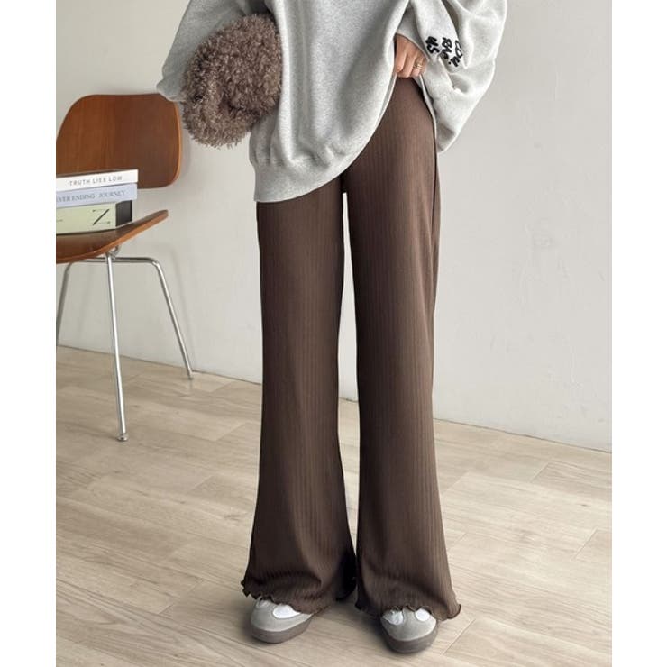 ゆるっとラクして、美脚見え♪ランダムリブ 裾メロウ ストレート イージーパンツ | Classical Elf  | 詳細画像31 