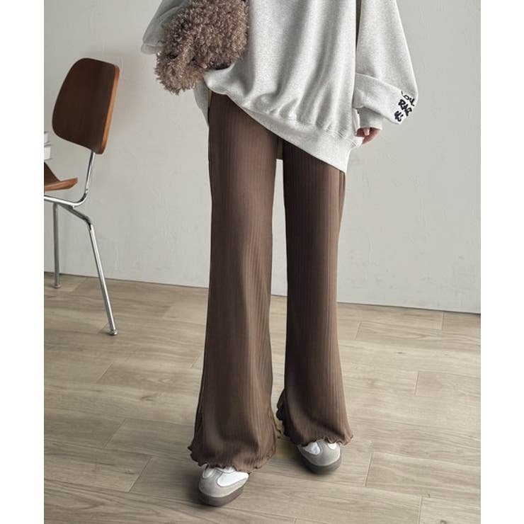 ゆるっとラクして、美脚見え♪ランダムリブ 裾メロウ ストレート イージーパンツ | Classical Elf  | 詳細画像33 