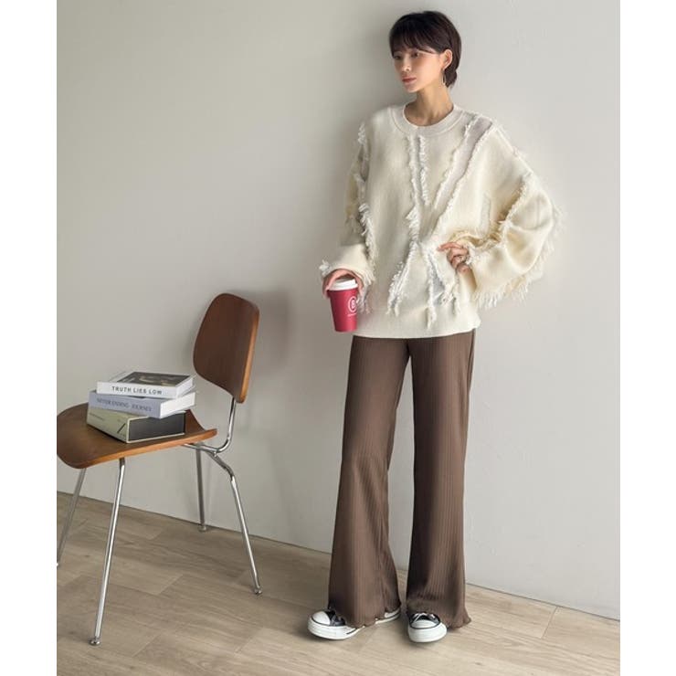 ゆるっとラクして、美脚見え♪ランダムリブ 裾メロウ ストレート イージーパンツ | Classical Elf  | 詳細画像34 