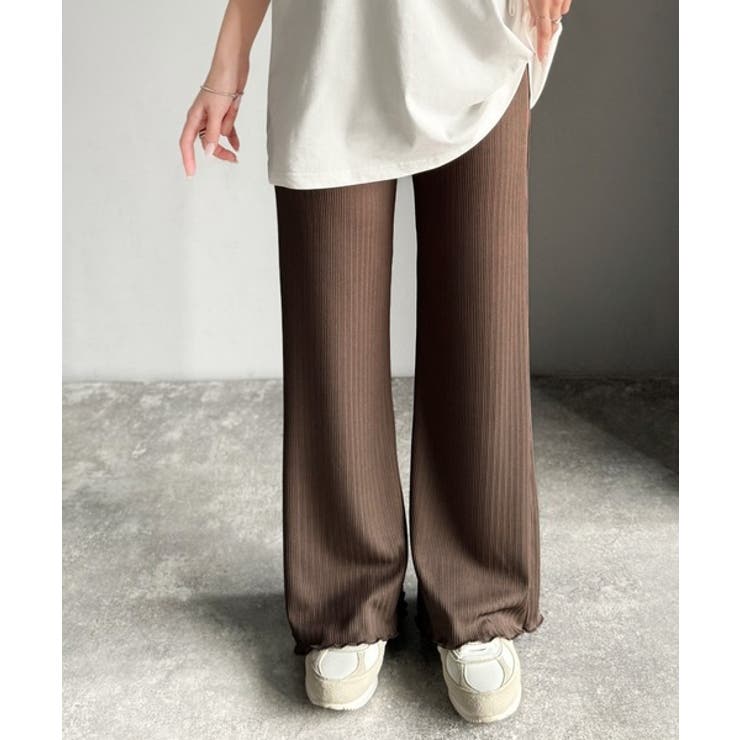 ゆるっとラクして、美脚見え♪ランダムリブ 裾メロウ ストレート イージーパンツ | Classical Elf  | 詳細画像37 