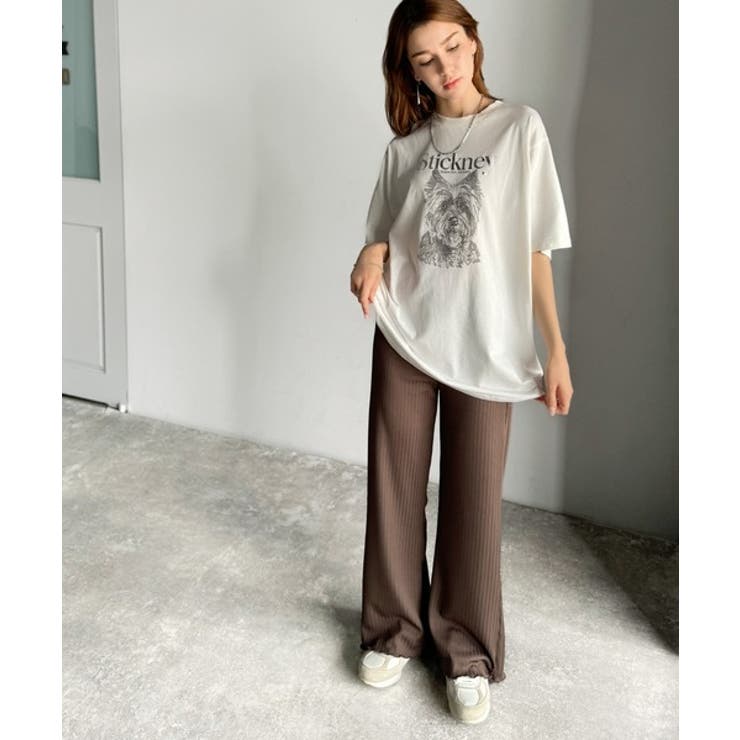 ゆるっとラクして、美脚見え♪ランダムリブ 裾メロウ ストレート イージーパンツ | Classical Elf  | 詳細画像38 