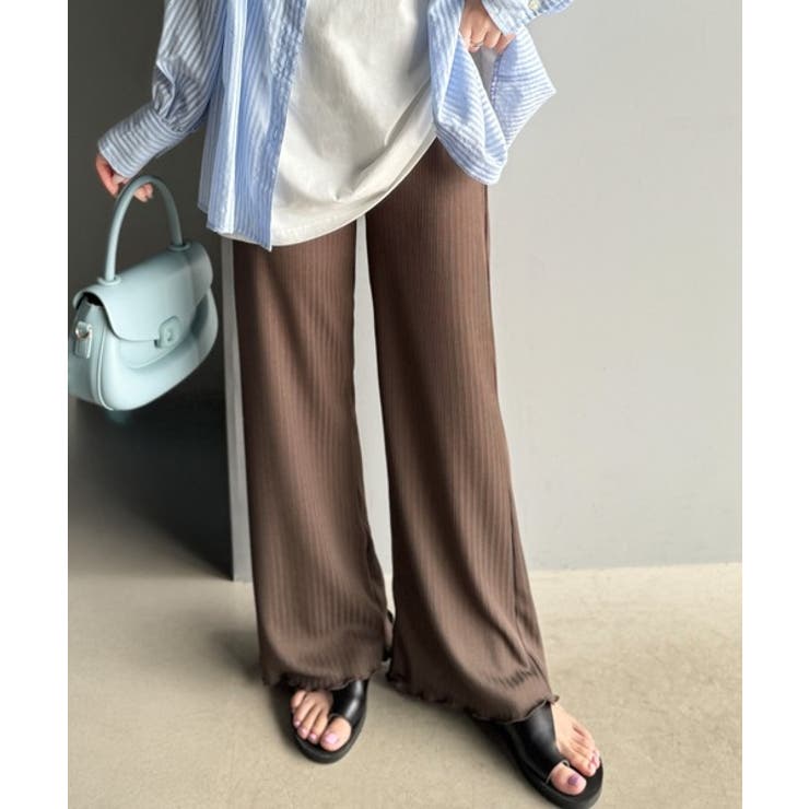 ゆるっとラクして、美脚見え♪ランダムリブ 裾メロウ ストレート イージーパンツ | Classical Elf  | 詳細画像39 