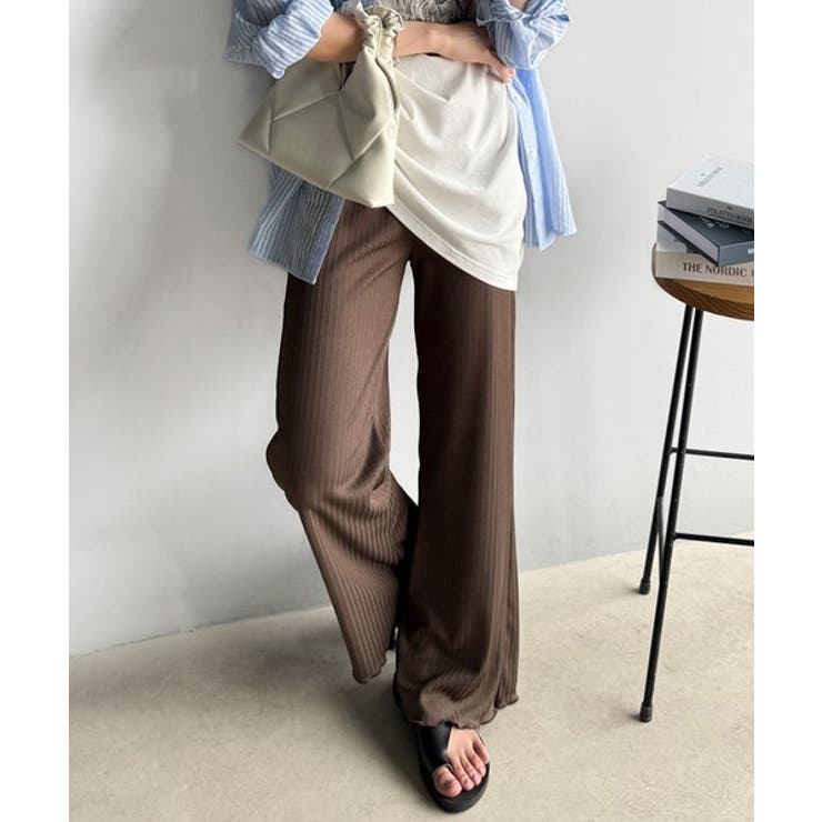 ゆるっとラクして、美脚見え♪ランダムリブ 裾メロウ ストレート イージーパンツ | Classical Elf  | 詳細画像40 