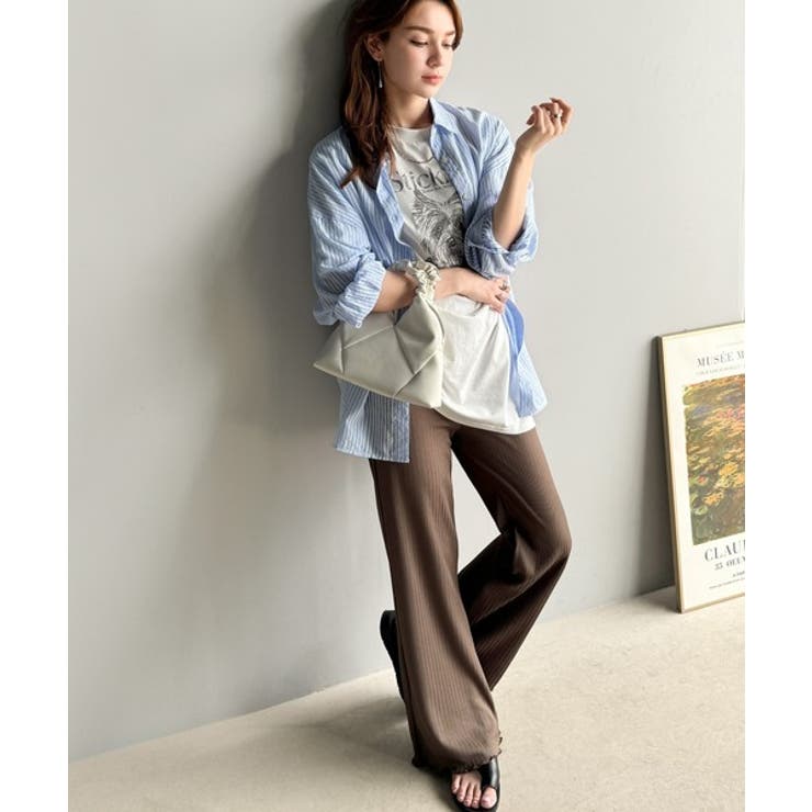 ゆるっとラクして、美脚見え♪ランダムリブ 裾メロウ ストレート イージーパンツ | Classical Elf  | 詳細画像41 