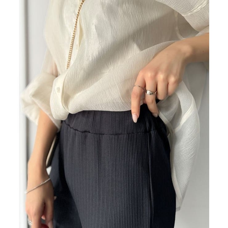 ゆるっとラクして、美脚見え♪ランダムリブ 裾メロウ ストレート イージーパンツ | Classical Elf  | 詳細画像43 