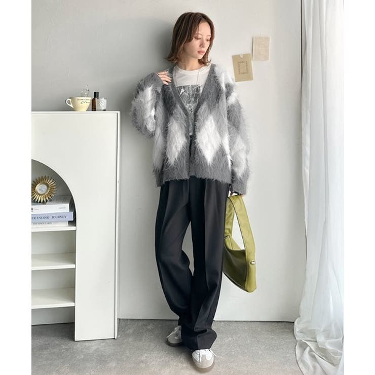 羽織るだけで旬顔＆スタイルアップを叶える◎長起毛アーガイルカーディガン | Classical Elf  | 詳細画像12 