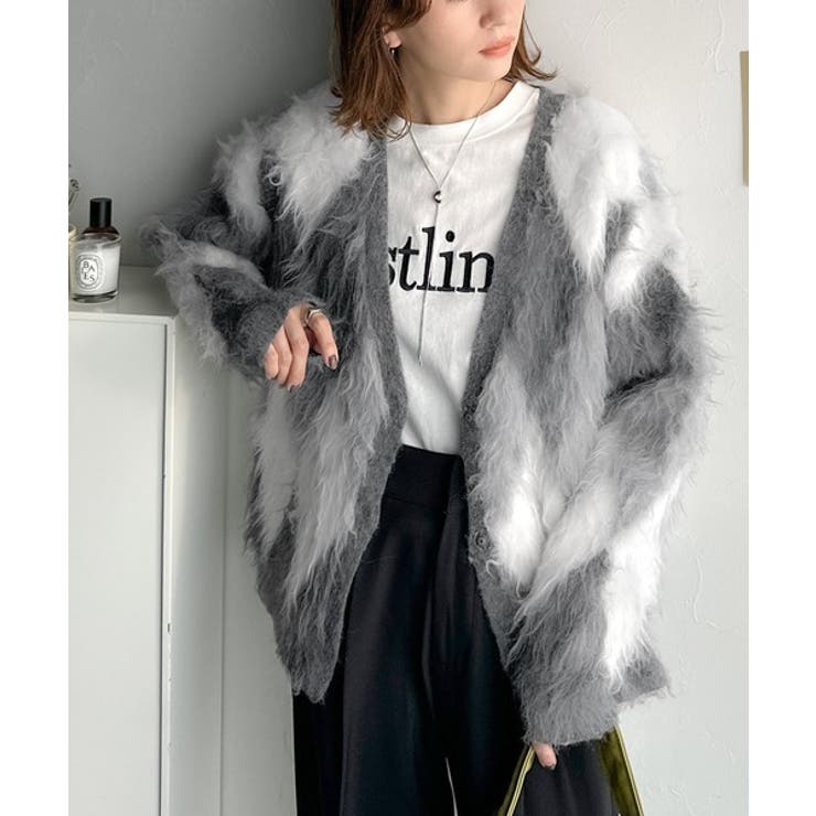 羽織るだけで旬顔＆スタイルアップを叶える◎長起毛アーガイルカーディガン | Classical Elf  | 詳細画像14 