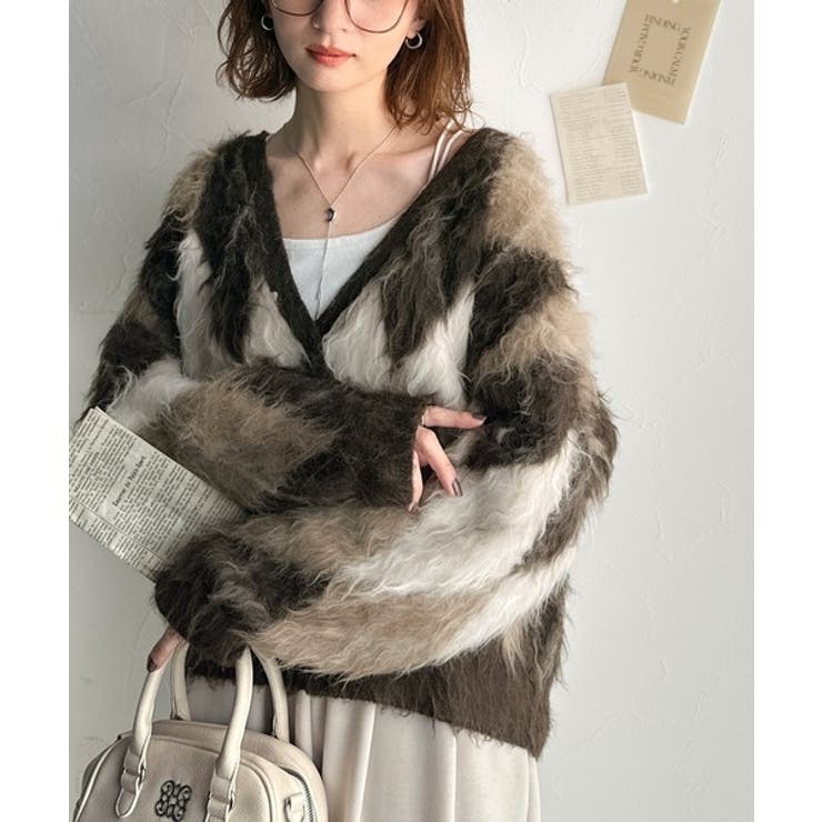 羽織るだけで旬顔＆スタイルアップを叶える◎長起毛アーガイルカーディガン | Classical Elf  | 詳細画像16 