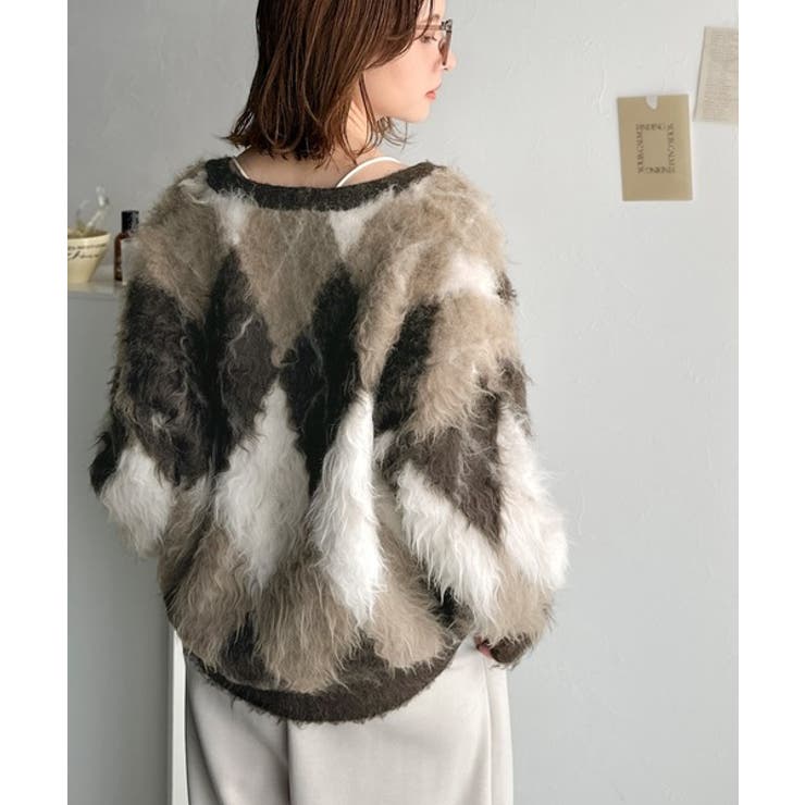 羽織るだけで旬顔＆スタイルアップを叶える◎長起毛アーガイルカーディガン | Classical Elf  | 詳細画像20 