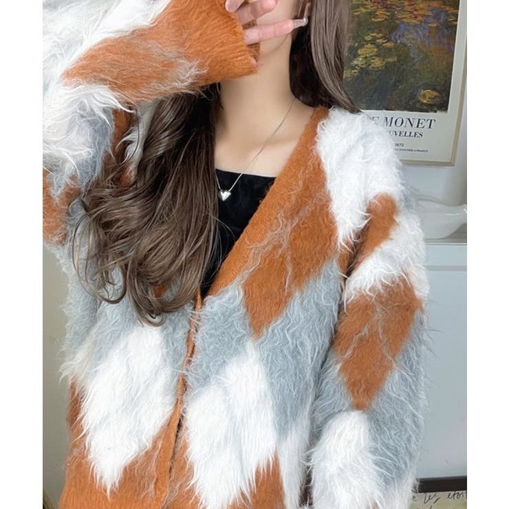 羽織るだけで旬顔＆スタイルアップを叶える◎長起毛アーガイルカーディガン | Classical Elf  | 詳細画像21 