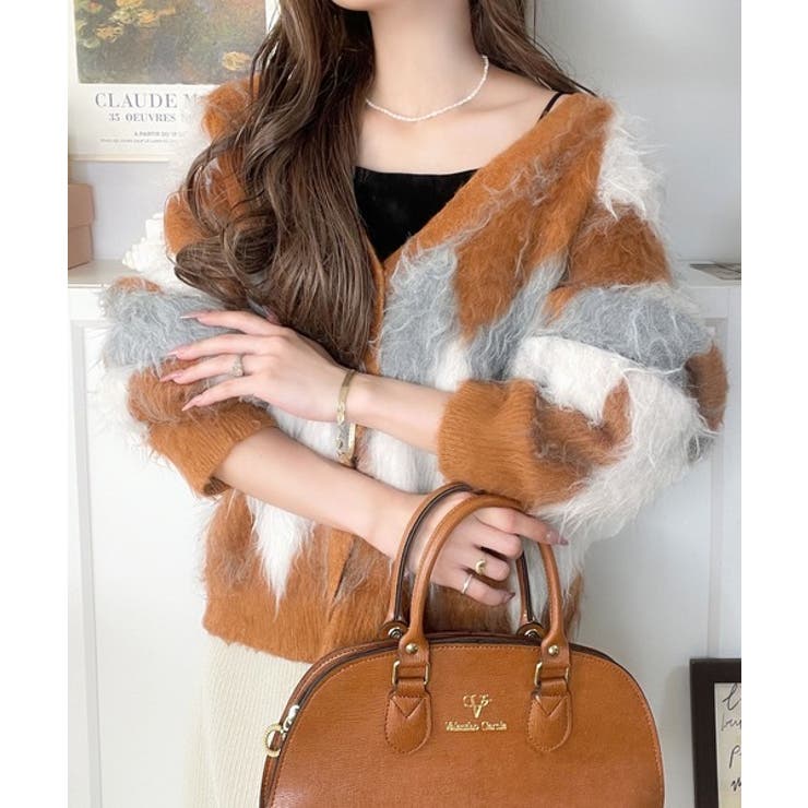 羽織るだけで旬顔＆スタイルアップを叶える◎長起毛アーガイルカーディガン | Classical Elf  | 詳細画像24 