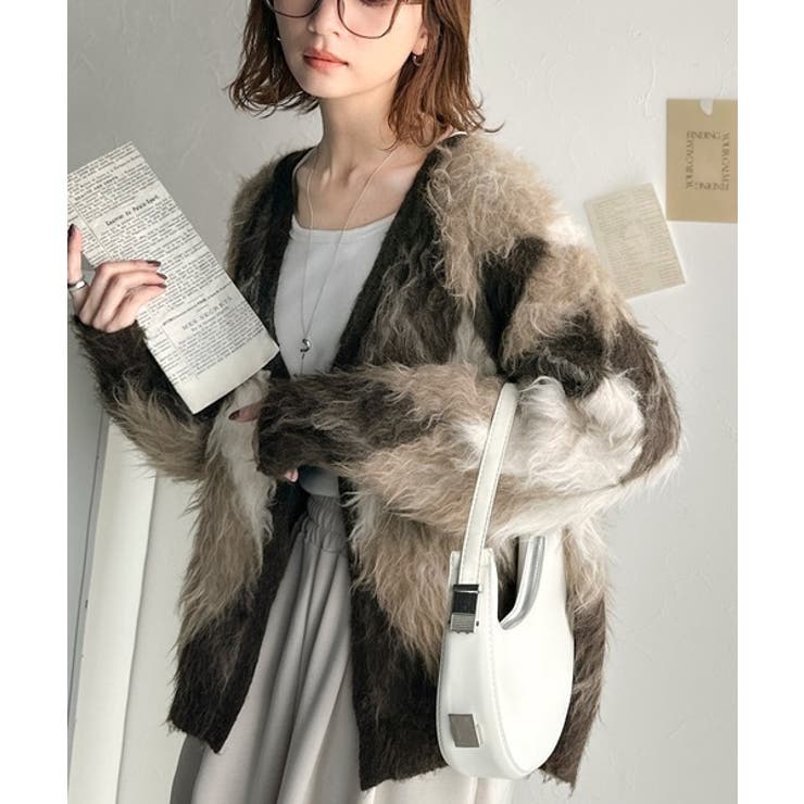 ブラウン | 羽織るだけで旬顔＆スタイルアップを叶える◎長起毛アーガイルカーディガン | Classical Elf 