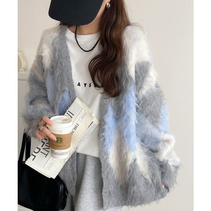 羽織るだけで旬顔＆スタイルアップを叶える◎長起毛アーガイルカーディガン | Classical Elf  | 詳細画像1 