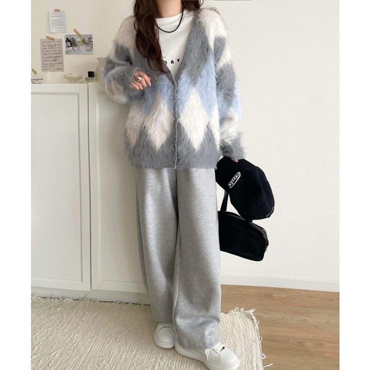 羽織るだけで旬顔＆スタイルアップを叶える◎長起毛アーガイルカーディガン | Classical Elf  | 詳細画像4 