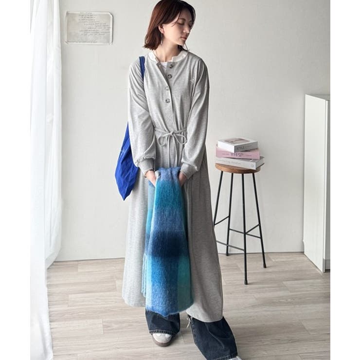 大人リラクシーで抜け感を。胸刺繍配色デザインヘンリーネックロングワンピース | Classical Elf  | 詳細画像12 