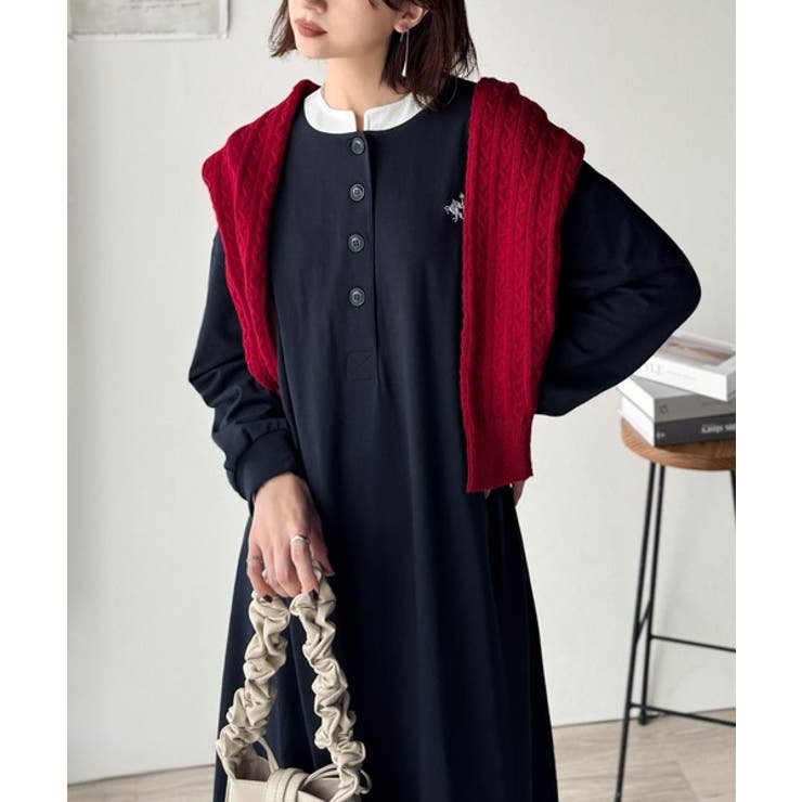 大人リラクシーで抜け感を。胸刺繍配色デザインヘンリーネックロングワンピース | Classical Elf  | 詳細画像16 