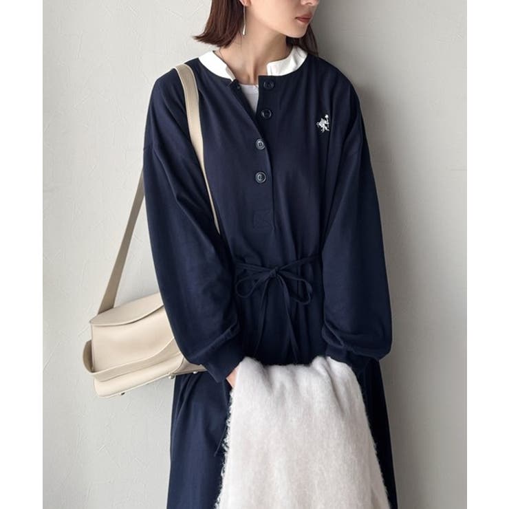 大人リラクシーで抜け感を。胸刺繍配色デザインヘンリーネックロングワンピース | Classical Elf  | 詳細画像18 