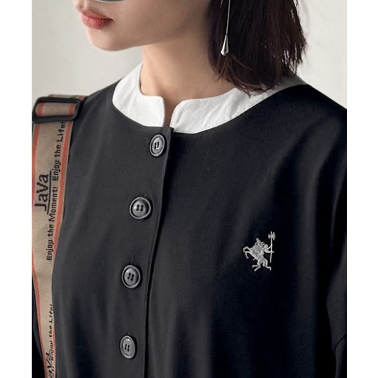 大人リラクシーで抜け感を。胸刺繍配色デザインヘンリーネックロングワンピース | Classical Elf  | 詳細画像20 