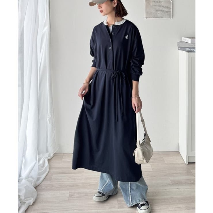 大人リラクシーで抜け感を。胸刺繍配色デザインヘンリーネックロングワンピース | Classical Elf  | 詳細画像24 