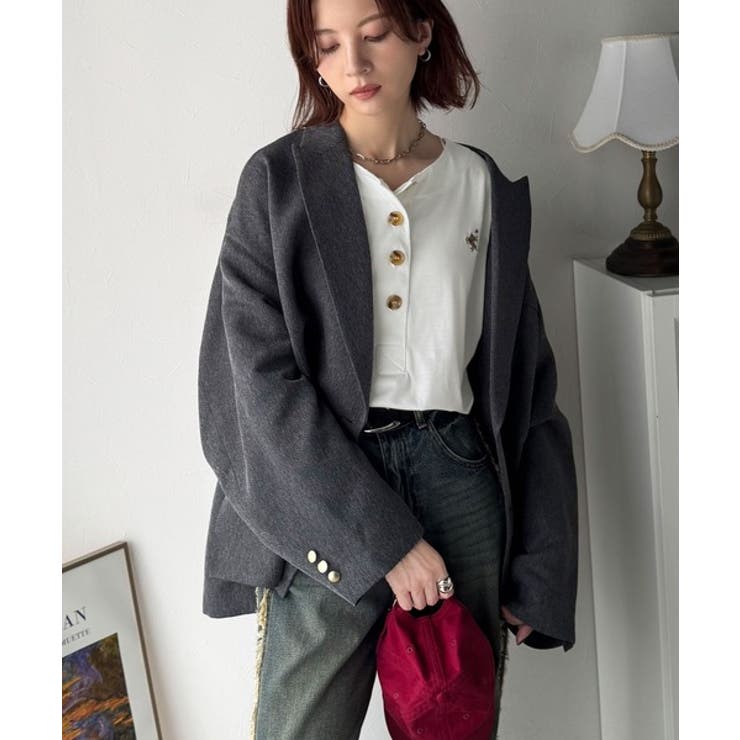 着回し力抜群♪リラックスシルエットで程よい抜け感◎胸刺繍ヘンリーネックトップス | Classical Elf  | 詳細画像9 