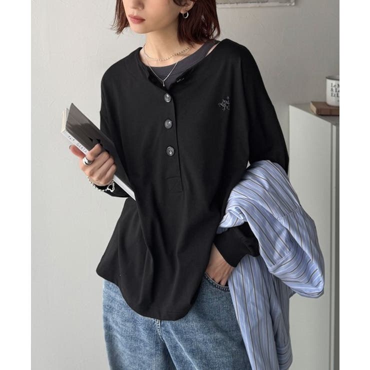 着回し力抜群♪リラックスシルエットで程よい抜け感◎胸刺繍ヘンリーネックトップス | Classical Elf  | 詳細画像12 