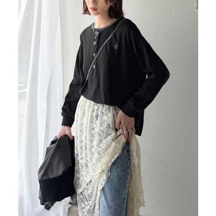 着回し力抜群♪リラックスシルエットで程よい抜け感◎胸刺繍ヘンリーネックトップス | Classical Elf  | 詳細画像15 