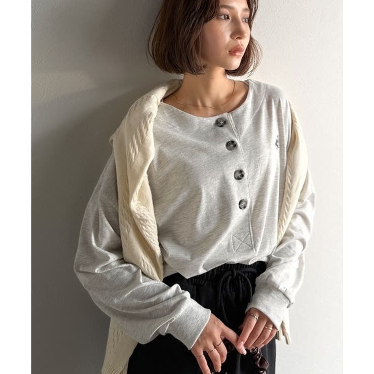 着回し力抜群♪リラックスシルエットで程よい抜け感◎胸刺繍ヘンリーネックトップス | Classical Elf  | 詳細画像30 